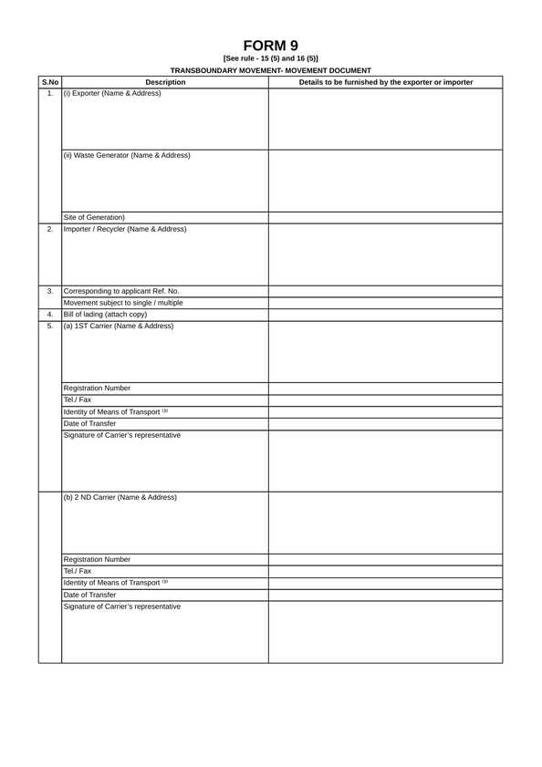 Form 9 transboundary movement document template